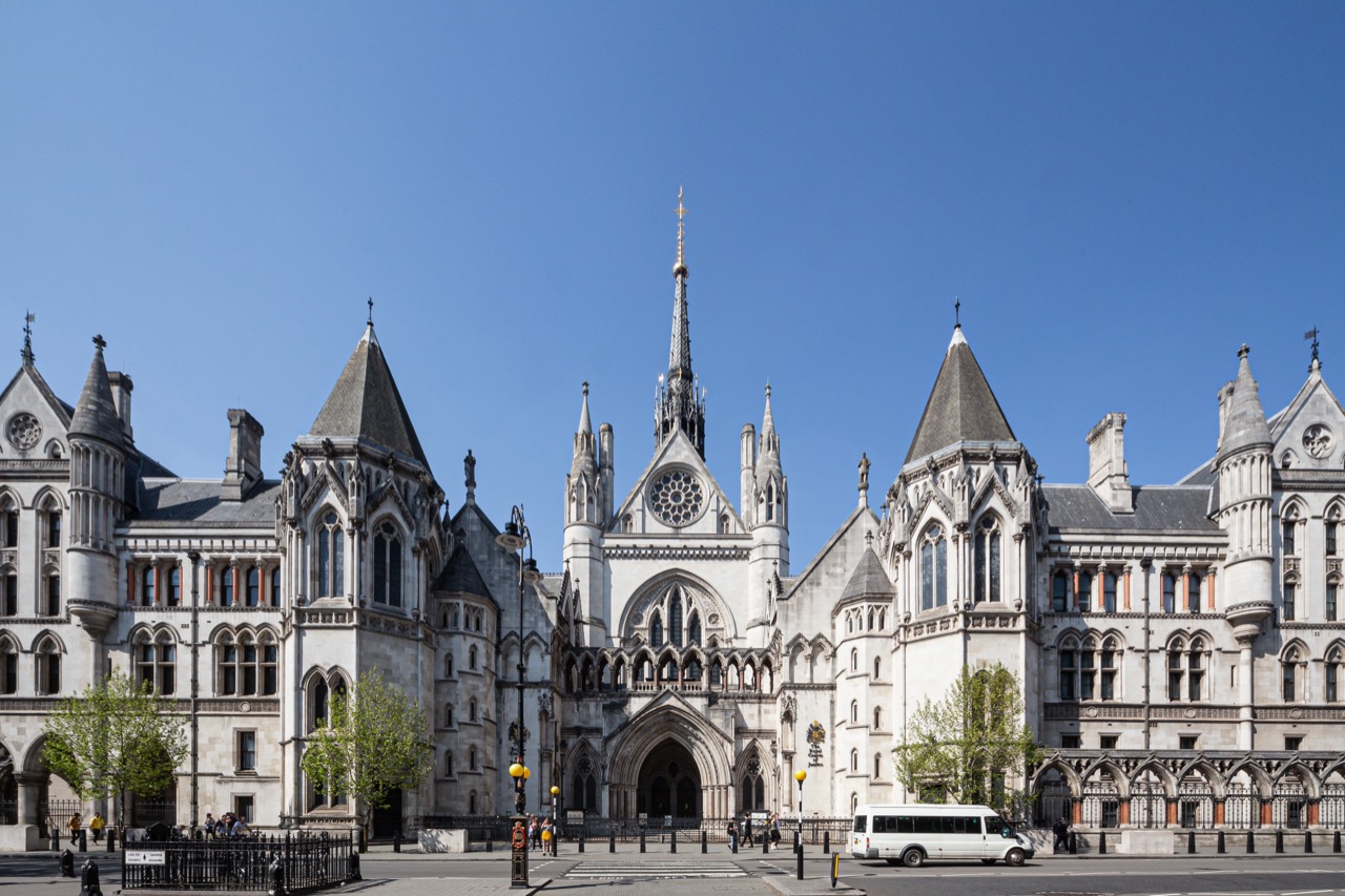 The main entrance of the Royal Courts of Justice in London, photographed in 2019